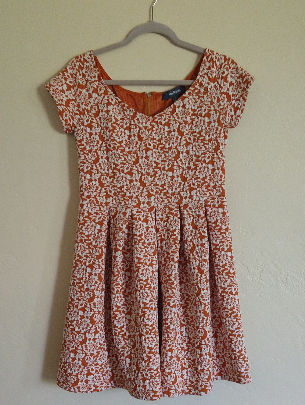 Modcloth Women's  Orange Floral Fit-and-Flare Dress Size M